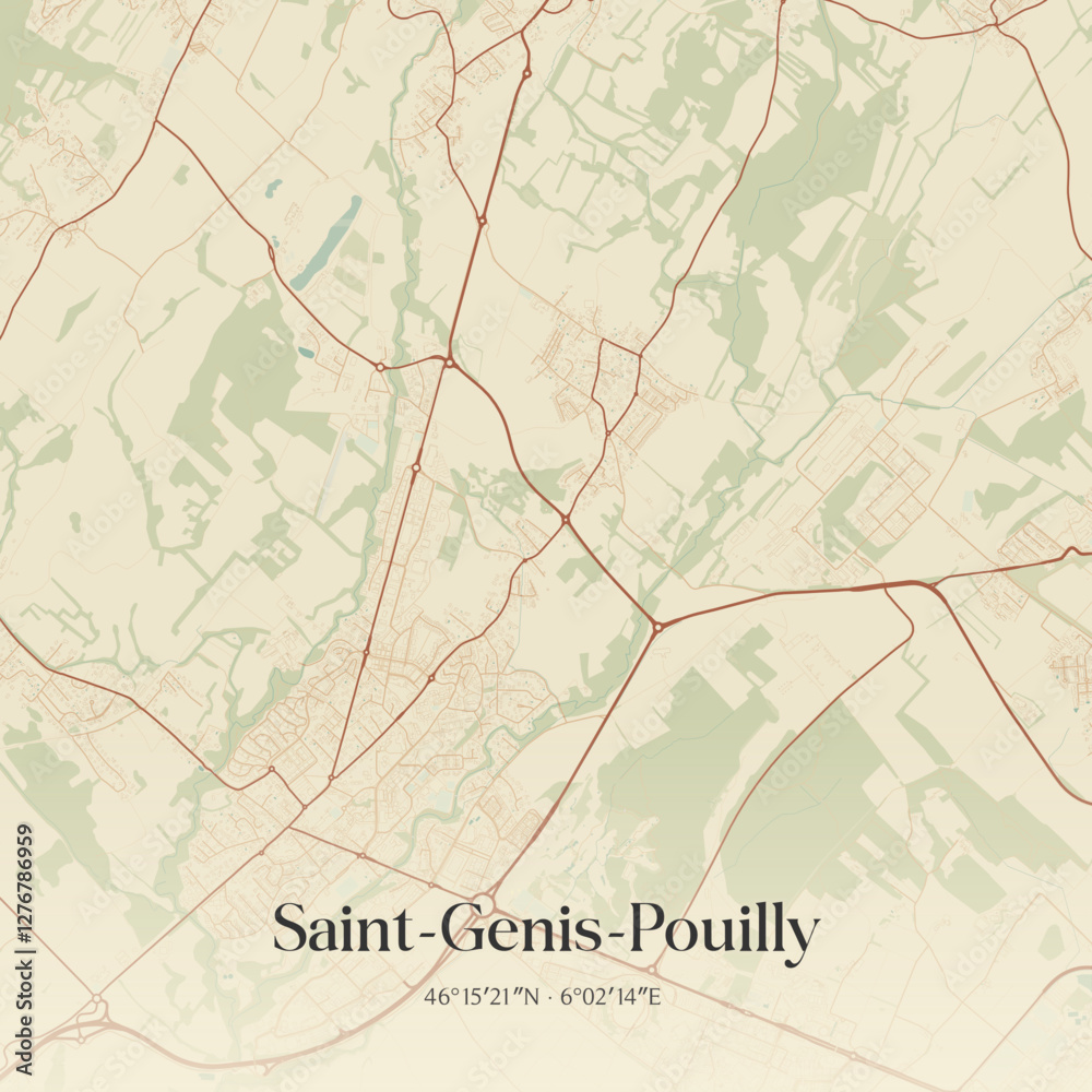 Fototapeta premium Vintage map of Saint-Genis-Pouilly, France.