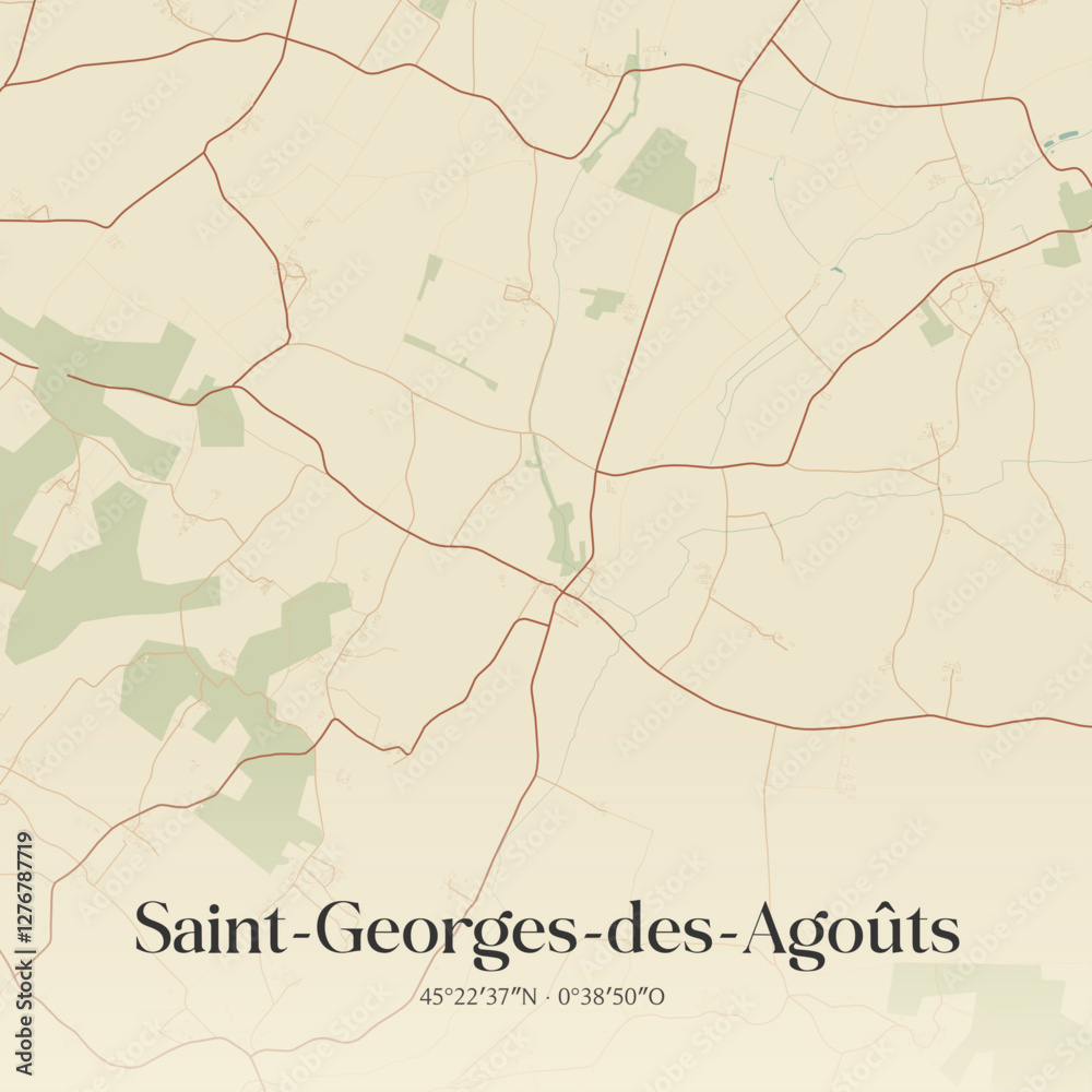 Fototapeta premium Vintage map of Saint-Georges-des-Agoûts, France.