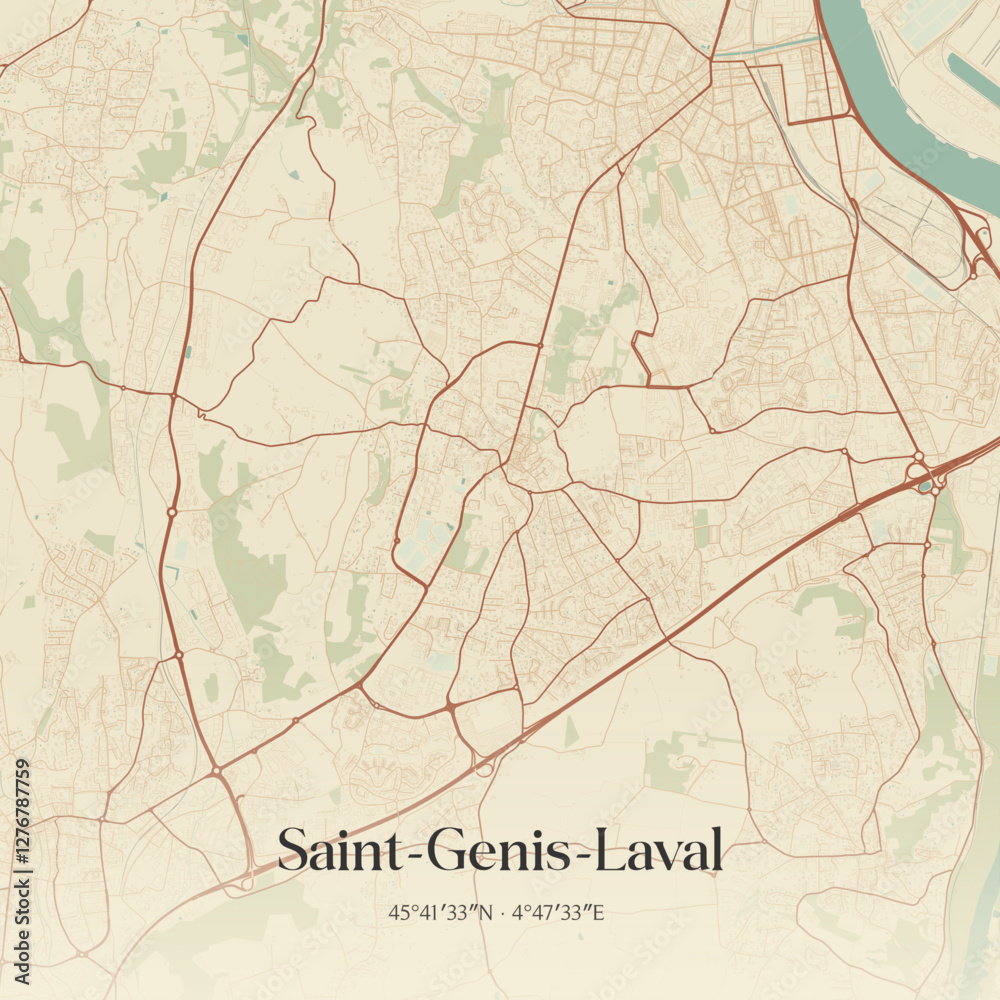 Fototapeta premium Vintage map of Saint-Genis-Laval, France.