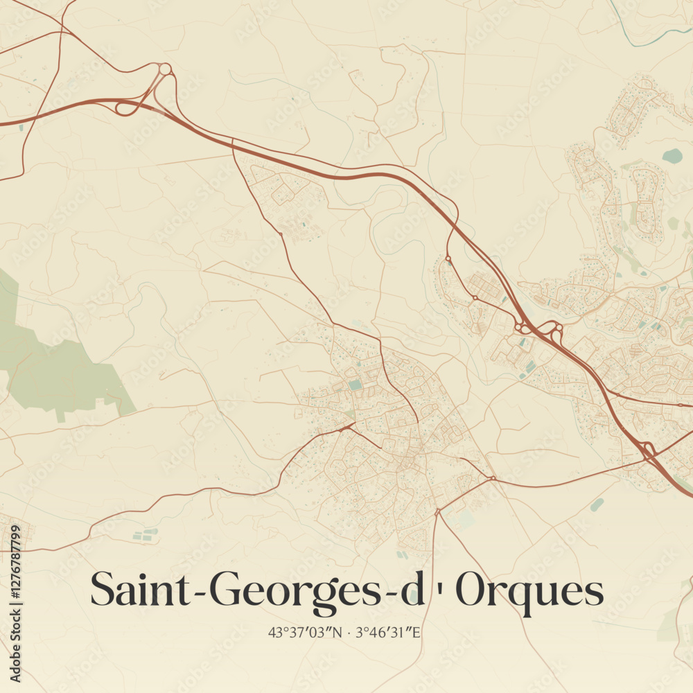 Obraz premium Vintage map of Saint-Georges-d'Orques, France.