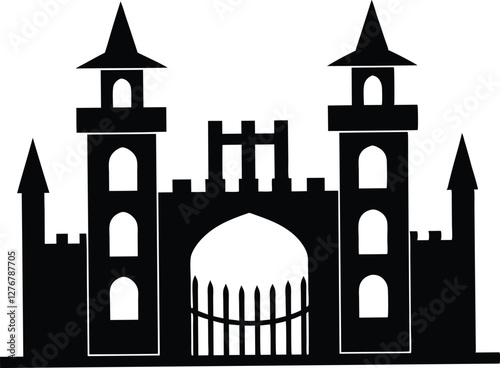 Castle gate silhouette, gate clip art, old castle icon vector art