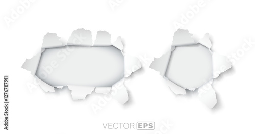 Explosion paper hole on the white background. Vector illustration