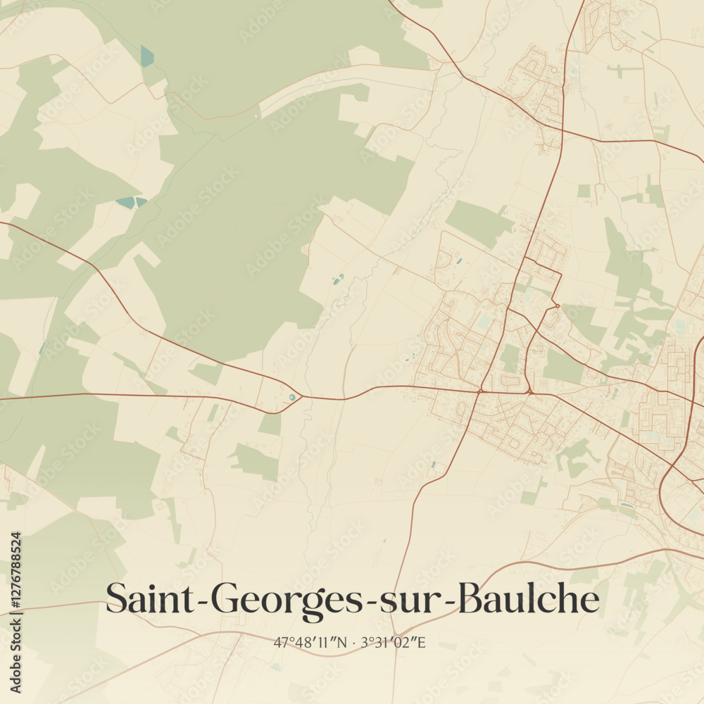 Fototapeta premium Vintage map of Saint-Georges-sur-Baulche, France.