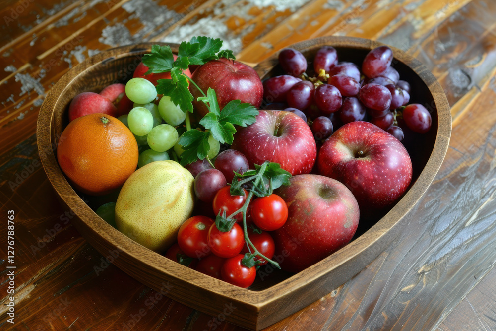 A vibrant heart-shaped arrangement of various fresh vegetables and fruits, showcasing healthy eating and colorful nutrition. A vibrant heart-shaped arrangement of various fresh vegetables and fruits, showcasing healthy eating and colorful nutrition.