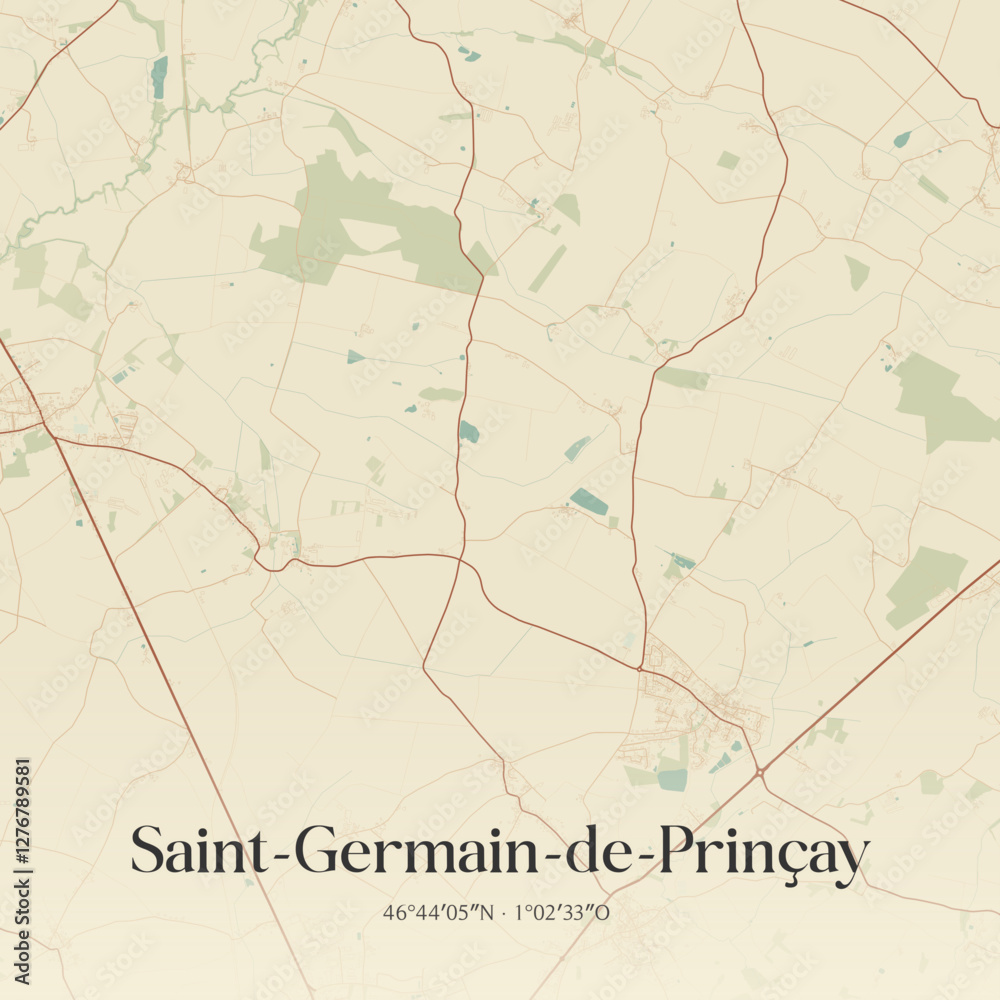 Fototapeta premium Vintage map of Saint-Germain-de-Prinçay, France.