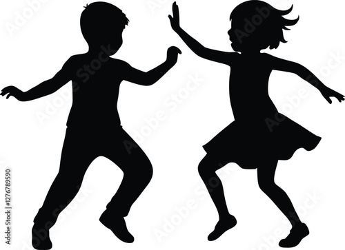 Dancing kids  black  silhouette ,kindergarten silhouette vector illustration