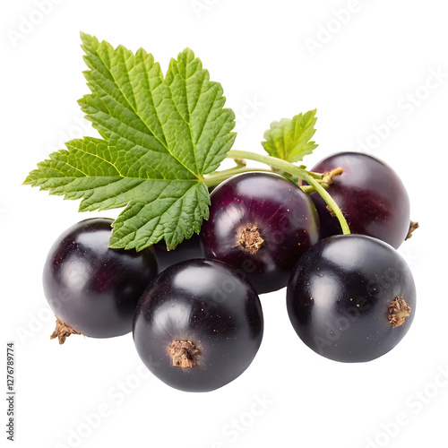 blackcurrants with leaves isolated on white background
