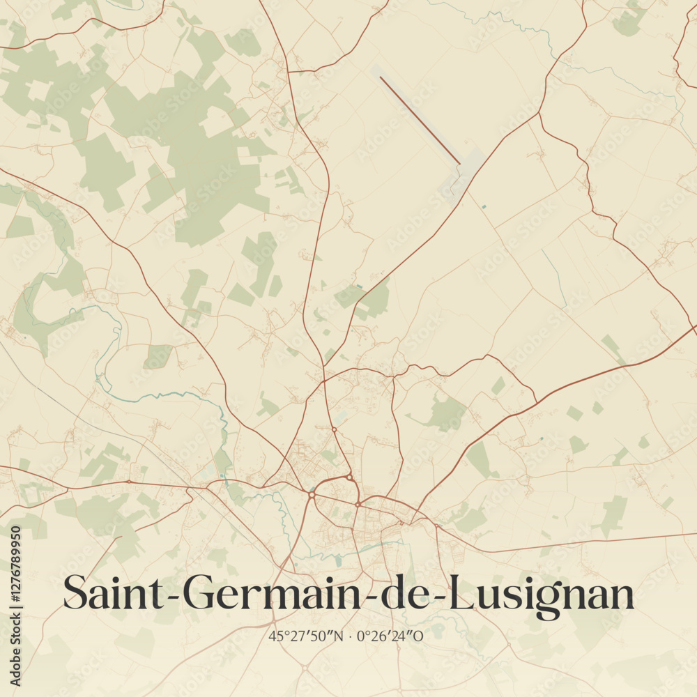Fototapeta premium Vintage map of Saint-Germain-de-Lusignan, France.