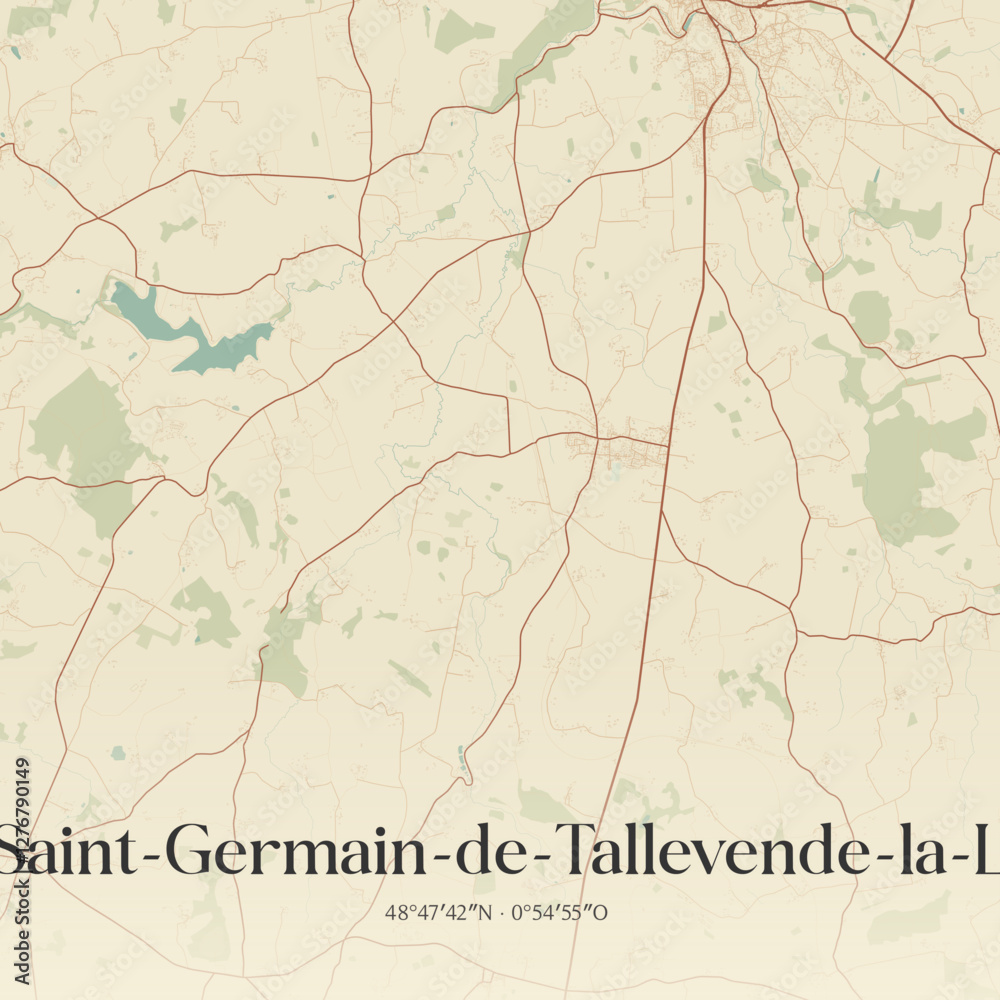 Fototapeta premium Vintage map of Saint-Germain-de-Tallevende-la-L, France.