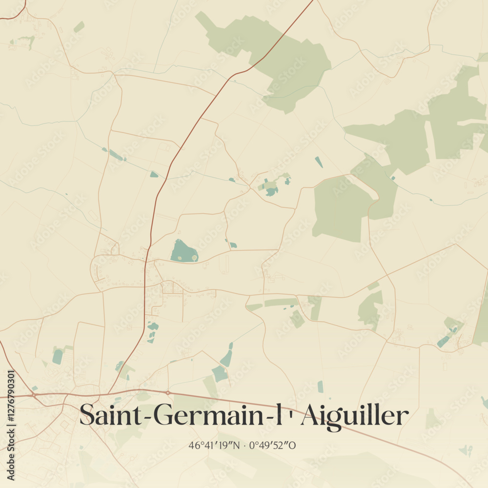 Fototapeta premium Vintage map of Saint-Germain-l'Aiguiller, France.
