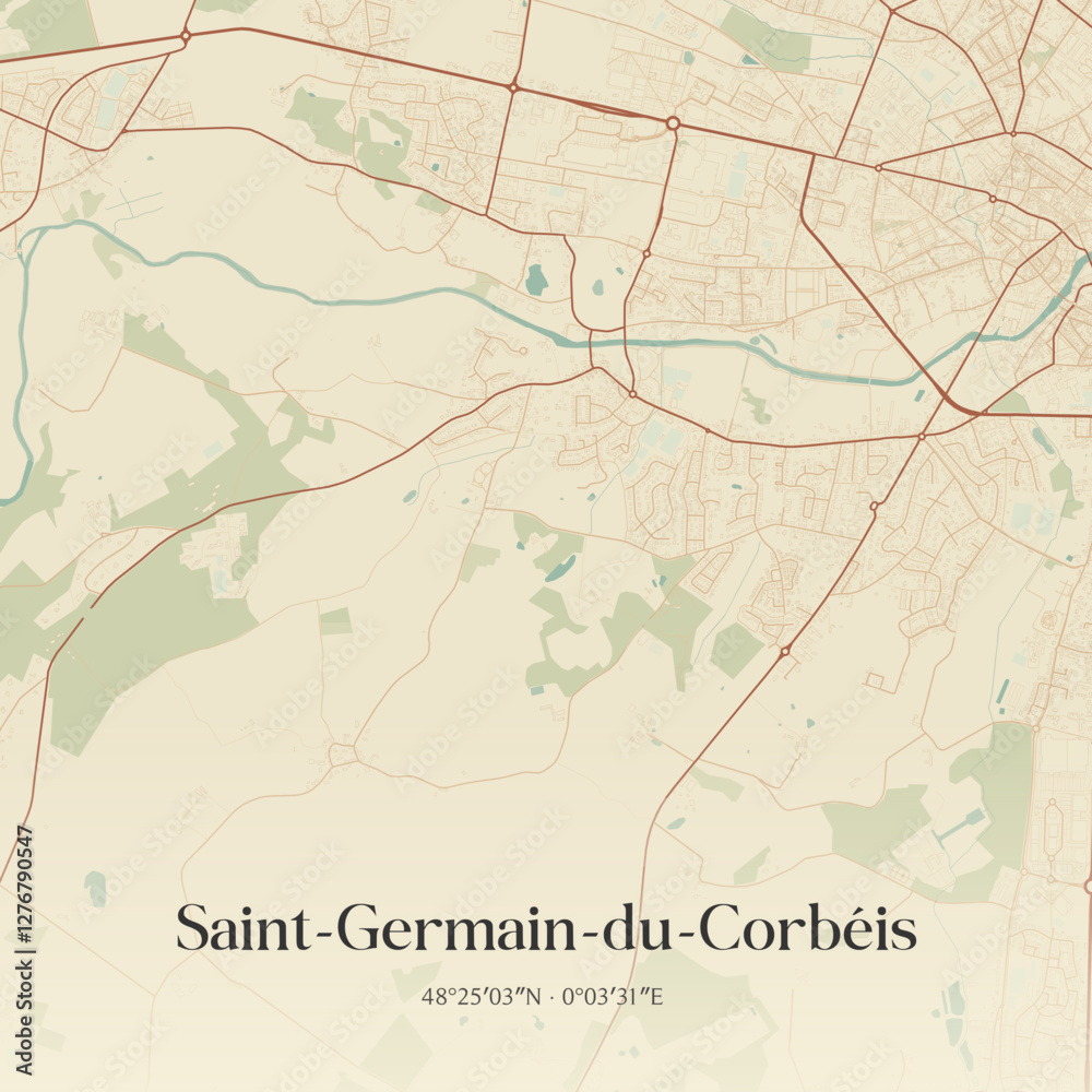 Fototapeta premium Vintage map of Saint-Germain-du-Corbéis, France.