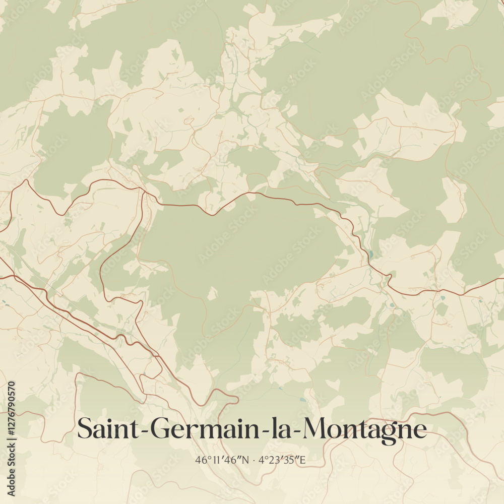 Fototapeta premium Vintage map of Saint-Germain-la-Montagne, France.