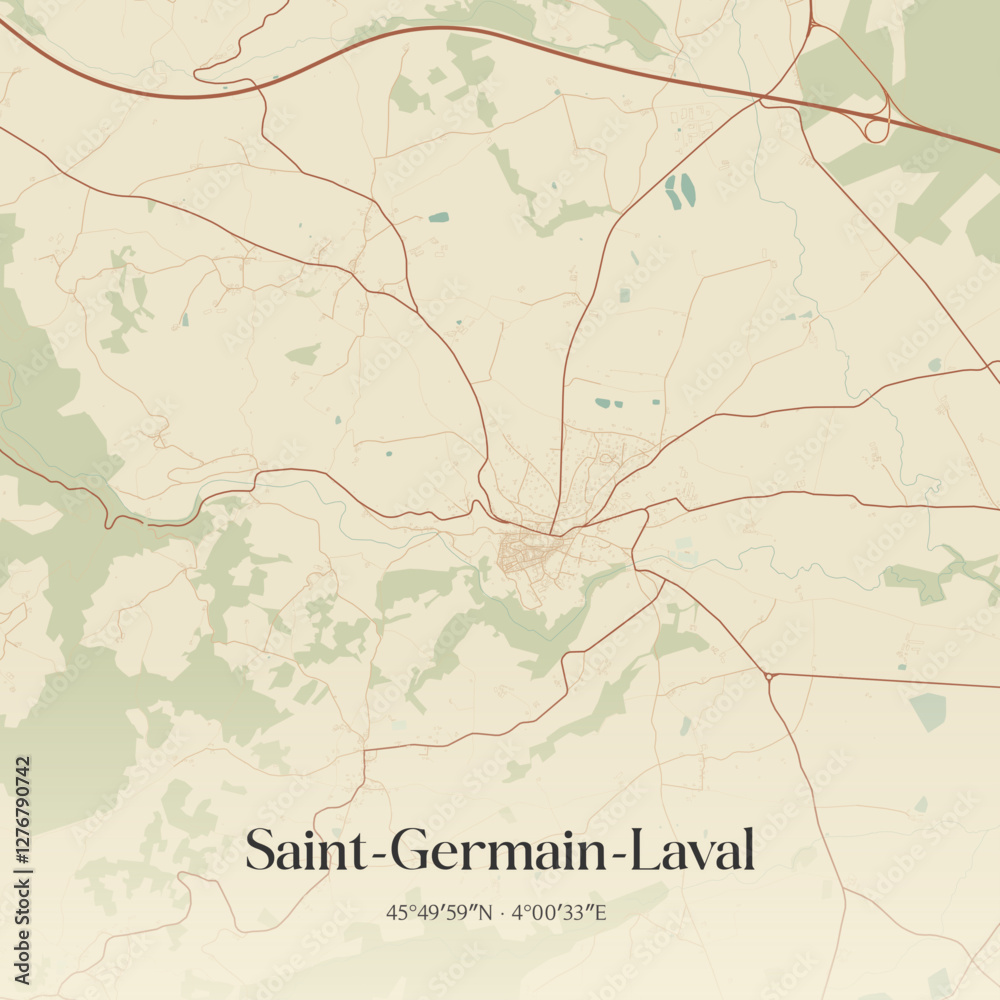 Fototapeta premium Vintage map of Saint-Germain-Laval, France.