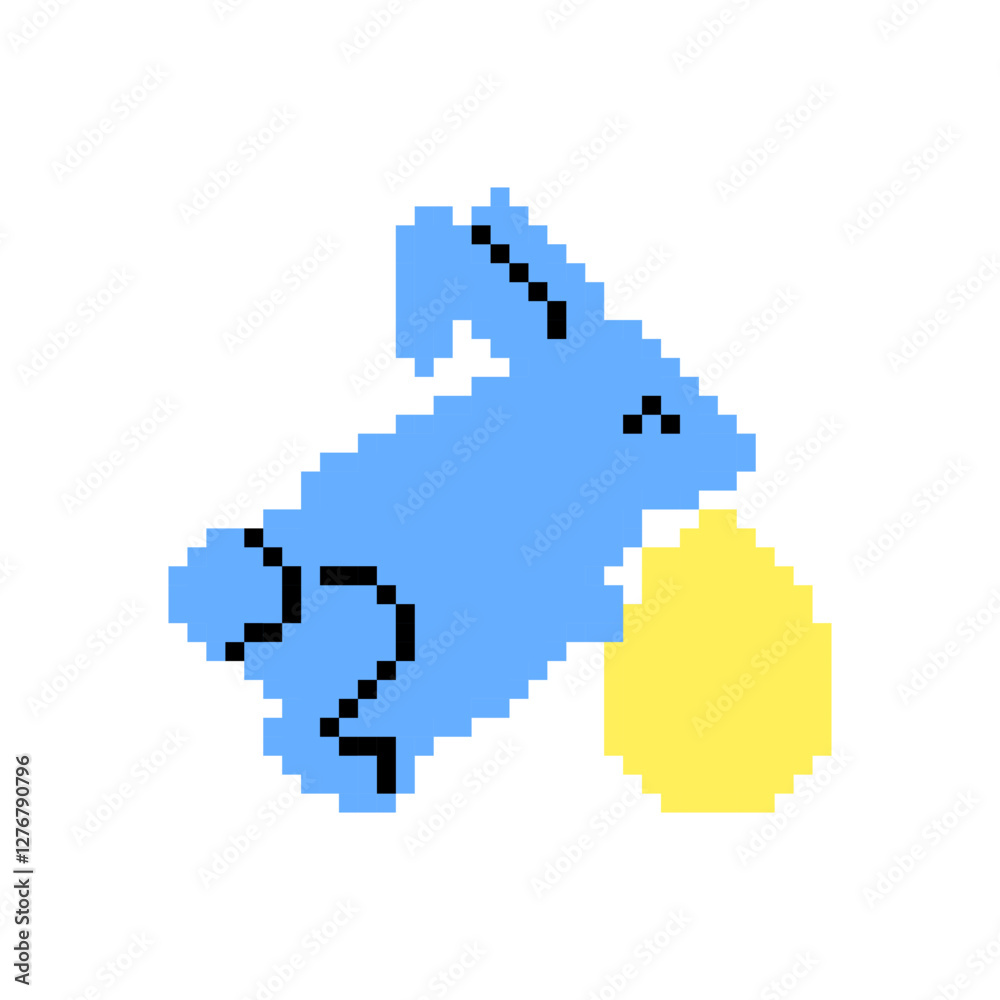 Easter bunny with an egg in pixel art style on a white isolated background. Gaming 8 bit icon Easter bunny with an egg in pixel art style on a white isolated background. Gaming 8 bit icon