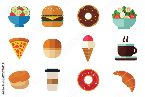 Food flat Illustration Icons set, Food Vector Art Illustration Clipart. set of food Illustration bundle	