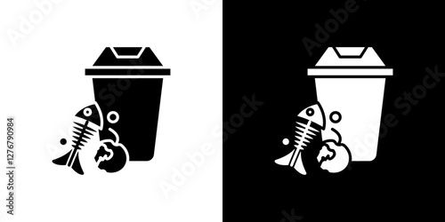 Food waste icon set. vector illustrations in black and white flat solid style