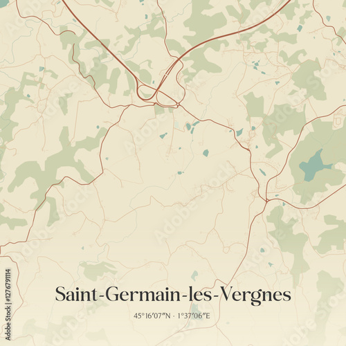 Vintage map of Saint-Germain-les-Vergnes, France.