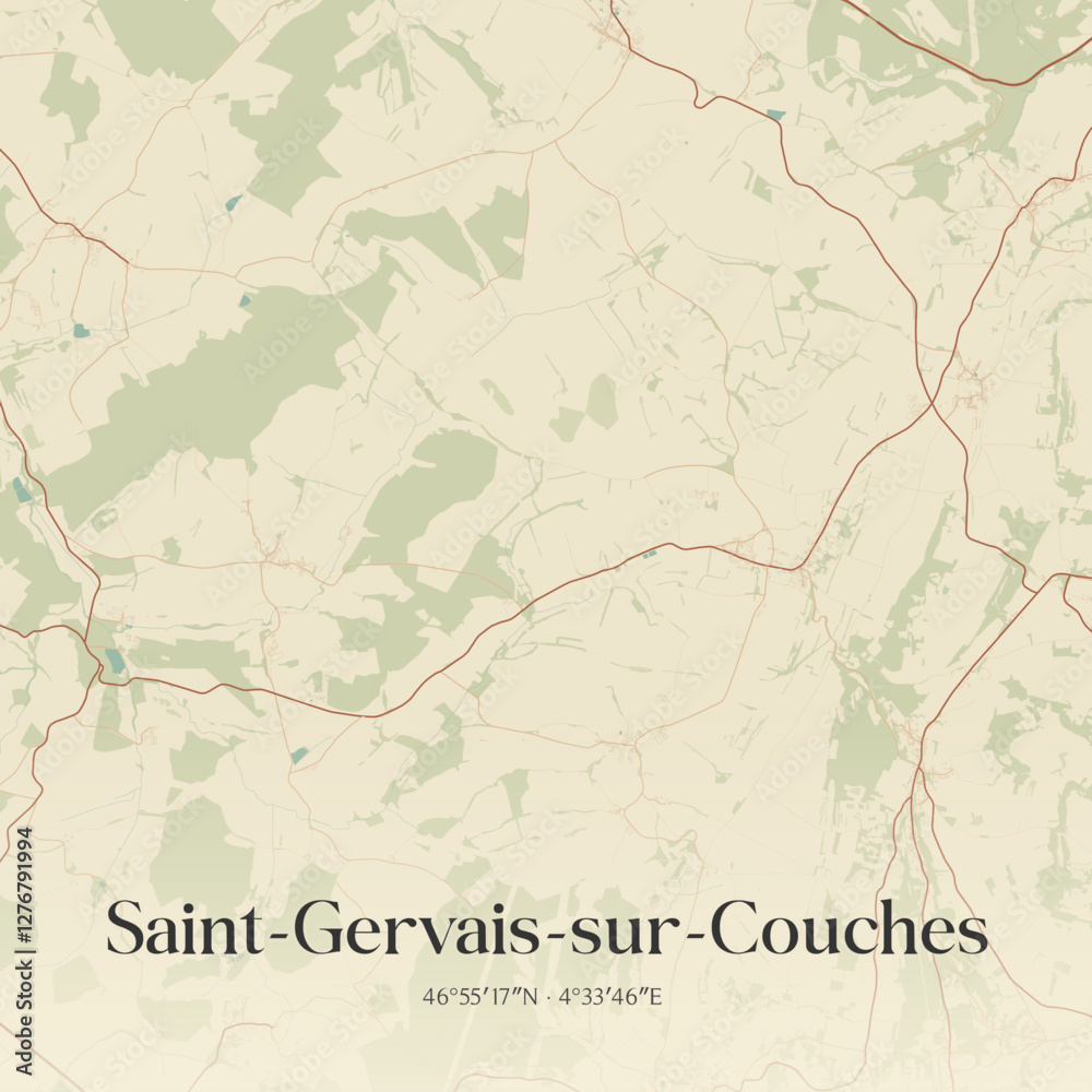 Obraz premium Vintage map of Saint-Gervais-sur-Couches, France.