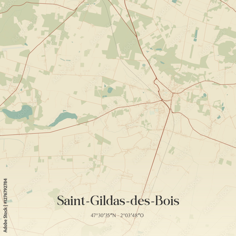Fototapeta premium Vintage map of Saint-Gildas-des-Bois, France.