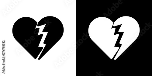 Heartbreak icon set. vector illustrations in black and white flat solid style