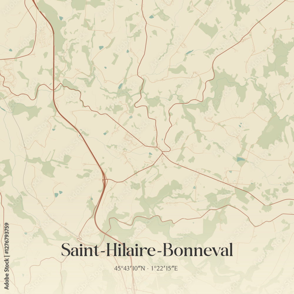Fototapeta premium Vintage map of Saint-Hilaire-Bonneval, France.