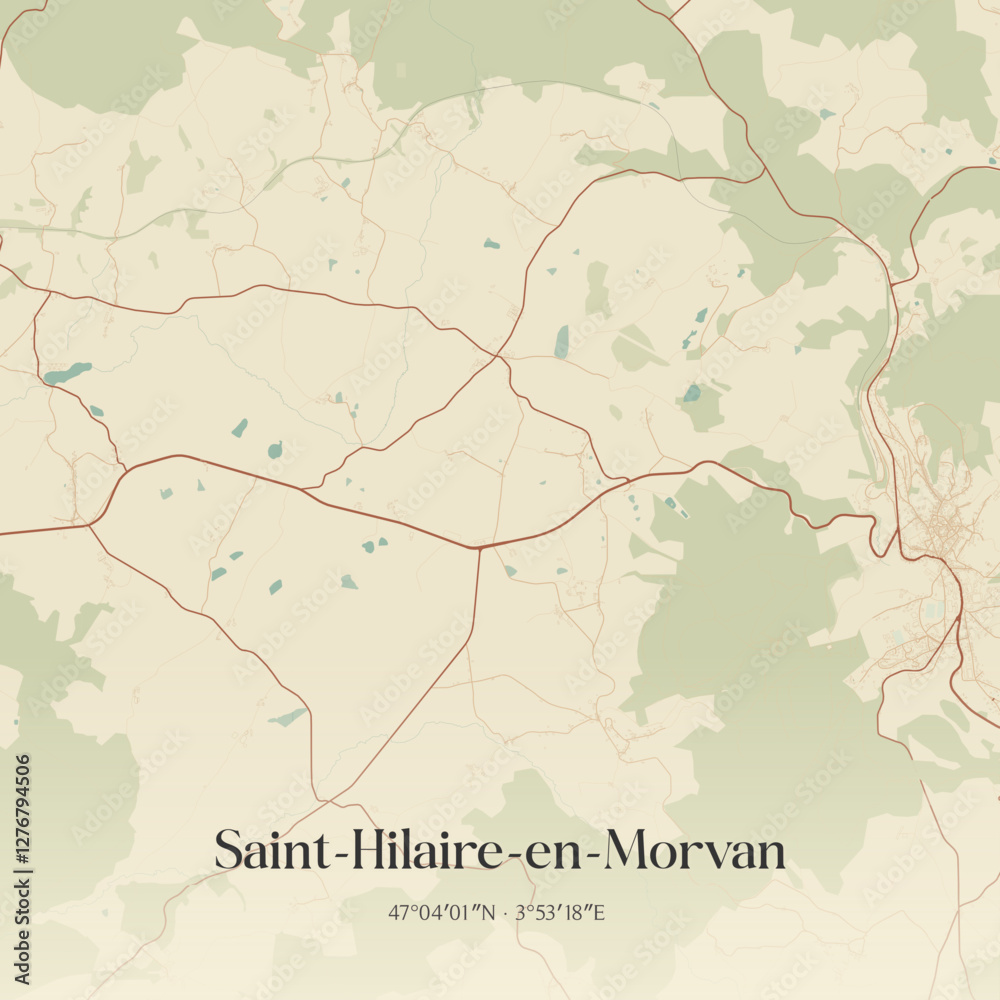 Fototapeta premium Vintage map of Saint-Hilaire-en-Morvan, France.