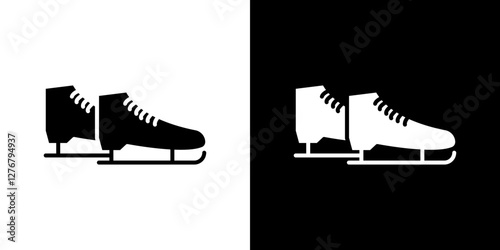 Ice skating icon set. vector illustrations in black and white flat solid style