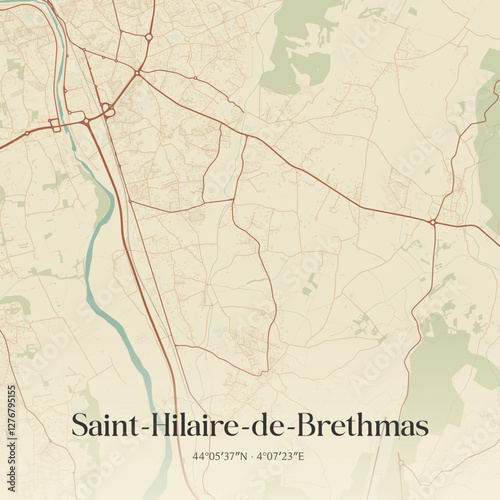 Vintage map of Saint-Hilaire-de-Brethmas, France.