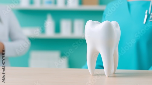 Dental education model displayed in a dental clinic highlighting oral health awareness and patient care