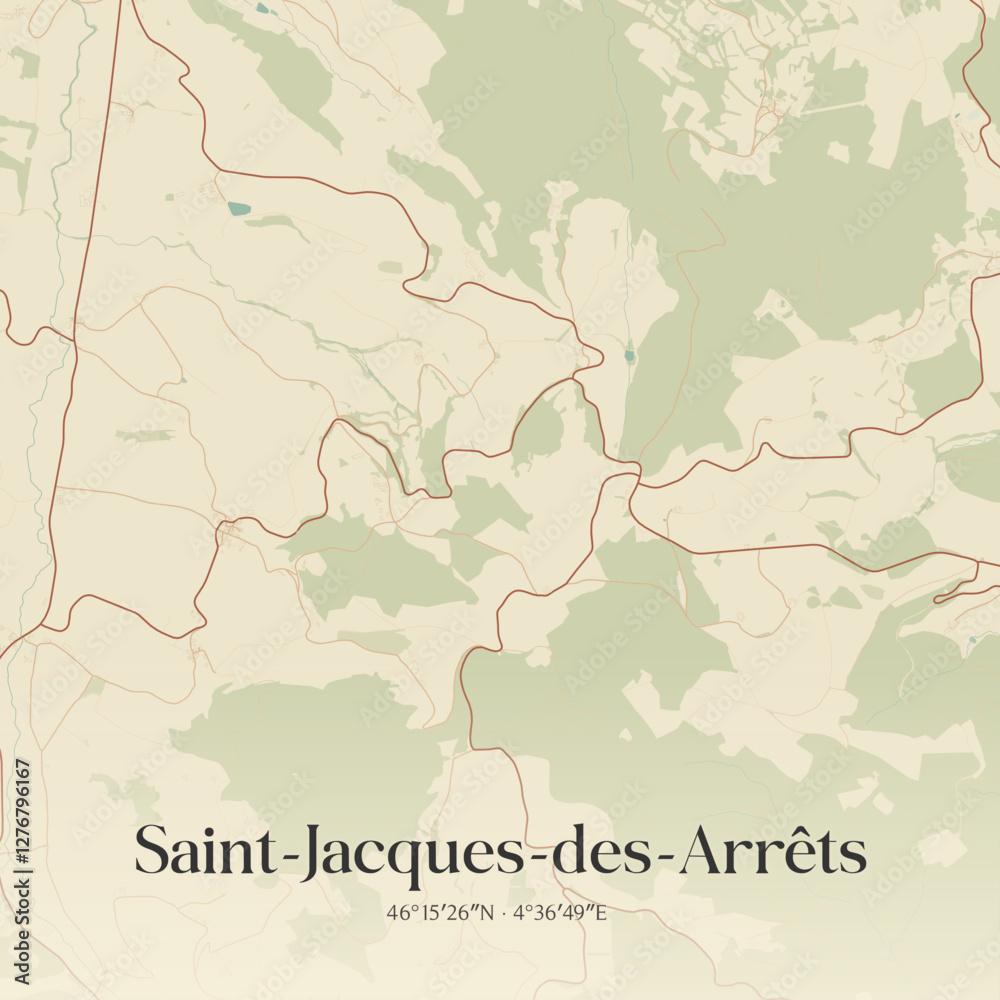 Obraz premium Vintage map of Saint-Jacques-des-Arrêts, France.