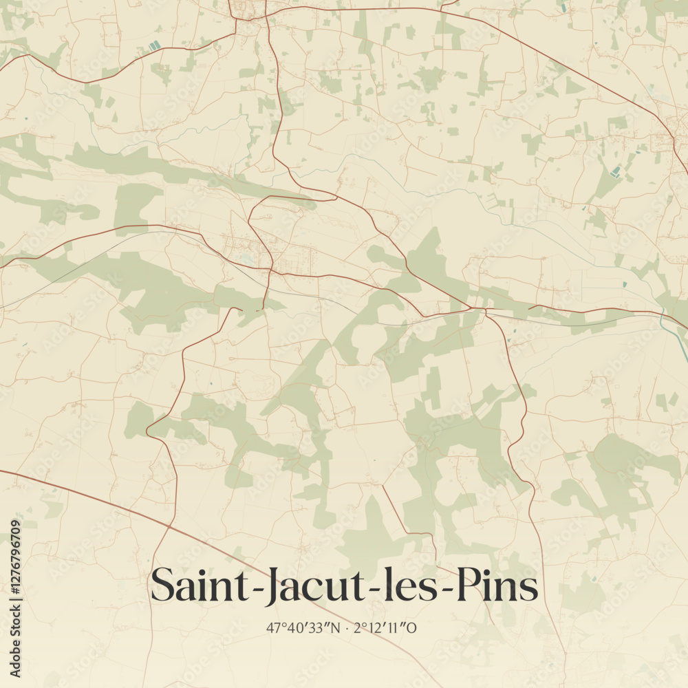 Fototapeta premium Vintage map of Saint-Jacut-les-Pins, France.