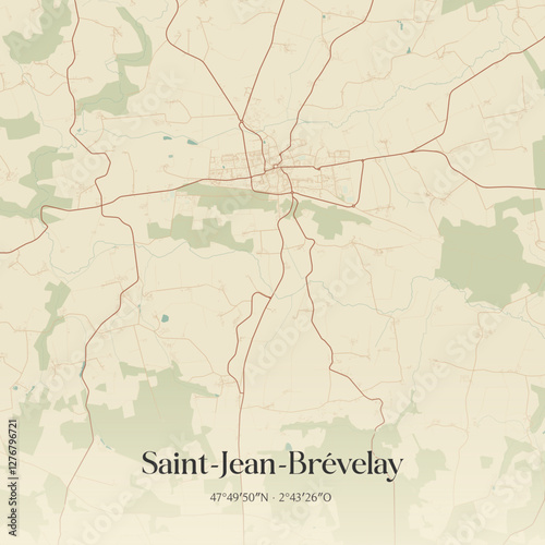 Vintage map of Saint-Jean-Brévelay, France.