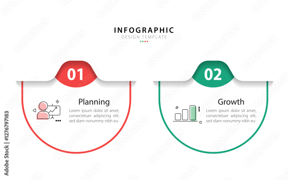 Business infographic template. 2 Step timeline journey. Process diagram, 2 options on white background, Infograph elements vector illustration.	
