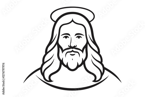 Divine Light. Jesus with Halo Vector Silhouette