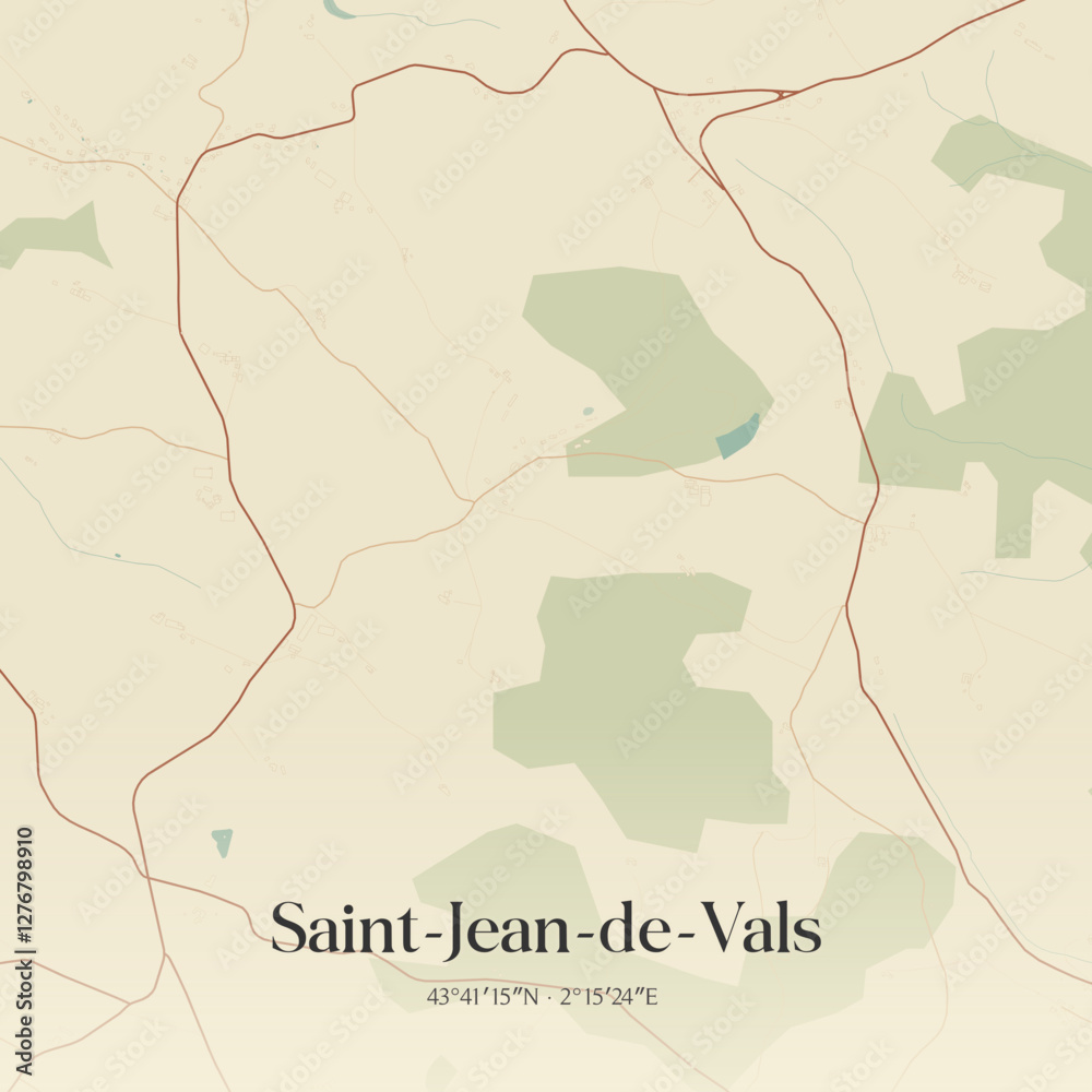 Fototapeta premium Vintage map of Saint-Jean-de-Vals, France.