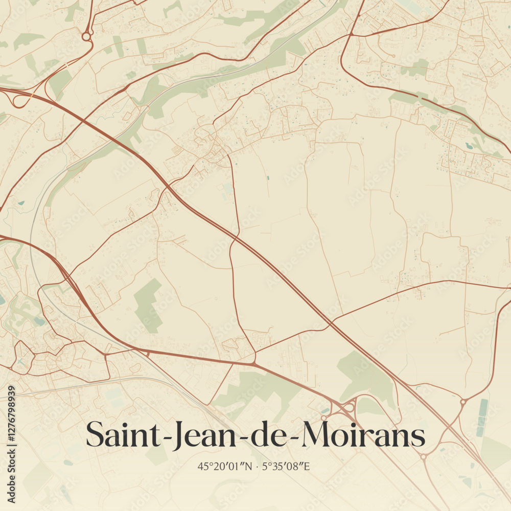 Fototapeta premium Vintage map of Saint-Jean-de-Moirans, France.