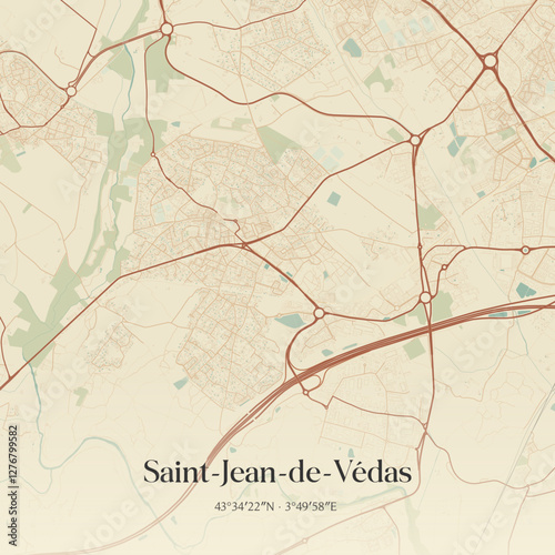 Vintage map of Saint-Jean-de-Védas, France.