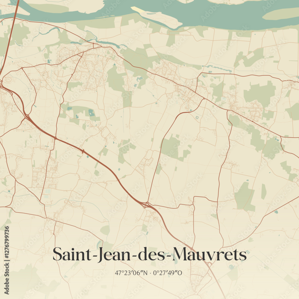 Fototapeta premium Vintage map of Saint-Jean-des-Mauvrets, France.