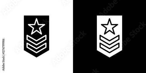 Military rank badge icon set. vector illustrations in black and white flat solid style