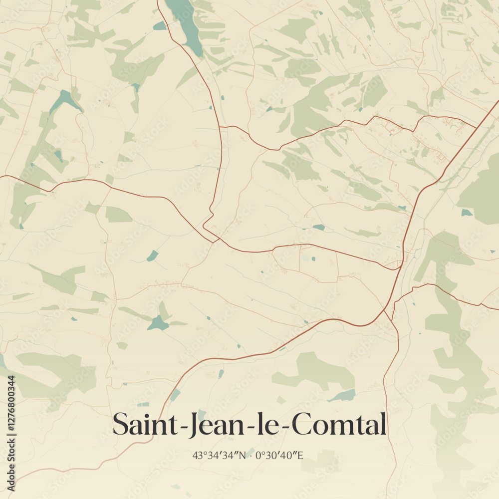 Fototapeta premium Vintage map of Saint-Jean-le-Comtal, France.