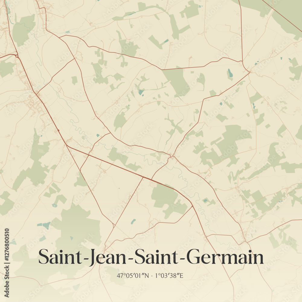 Fototapeta premium Vintage map of Saint-Jean-Saint-Germain, France.