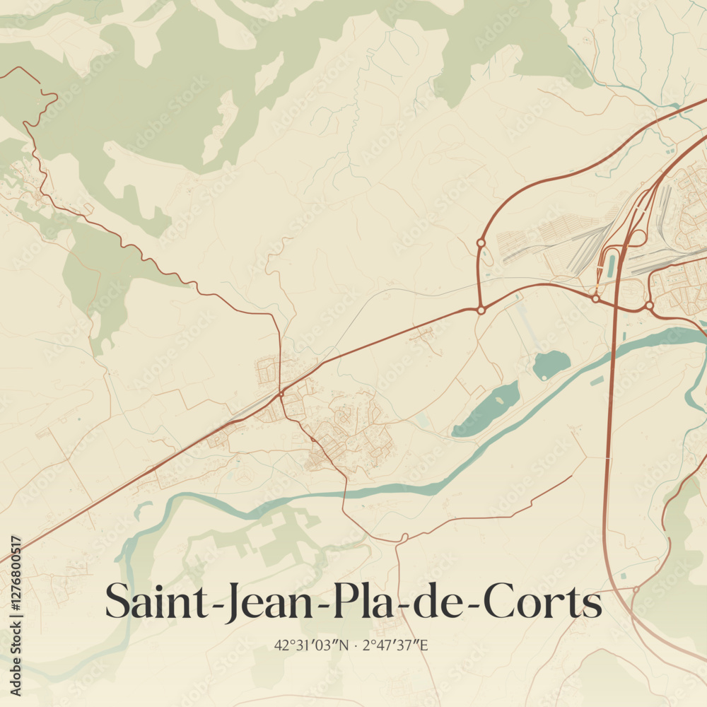 Fototapeta premium Vintage map of Saint-Jean-Pla-de-Corts, France.