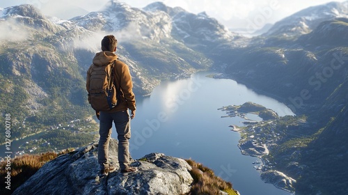 Picturesque Mountain Peak Overlooking Fjord