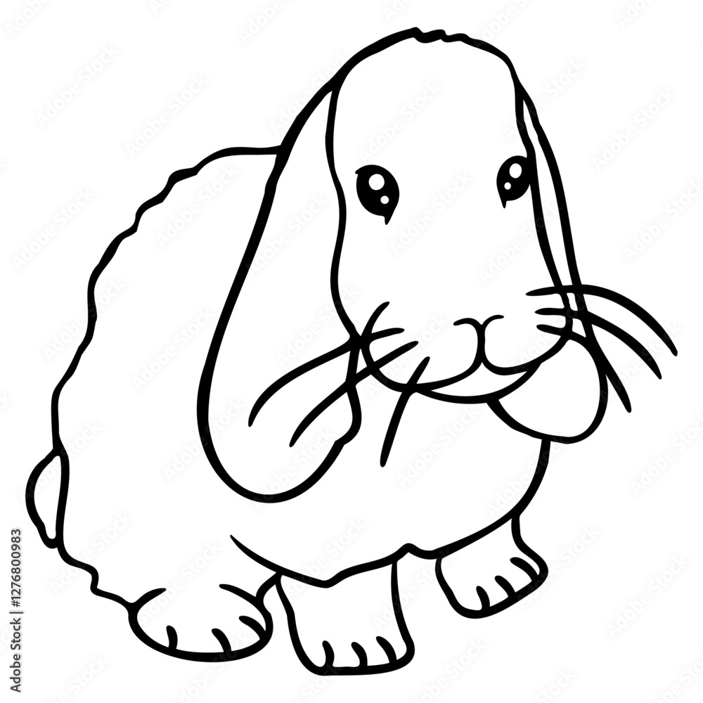 Fototapeta premium Little Rabbit Bunny Rodent Sits Cute Friendly Cool Design Lover Art Vector Illustration Card T-Shirt Poster Sticker Graphic Print Decorative Drawing Isolated Logo Decoration Symbol Creative Cool Style