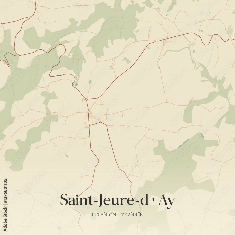 Obraz premium Vintage map of Saint-Jeure-d'Ay, France.