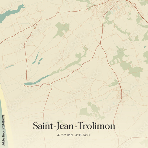 Vintage map of Saint-Jean-Trolimon, France.