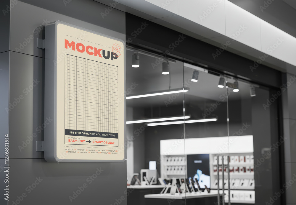 Vertical Backlight Sign on Shopping Store Mockup Stock Template | Adobe ...