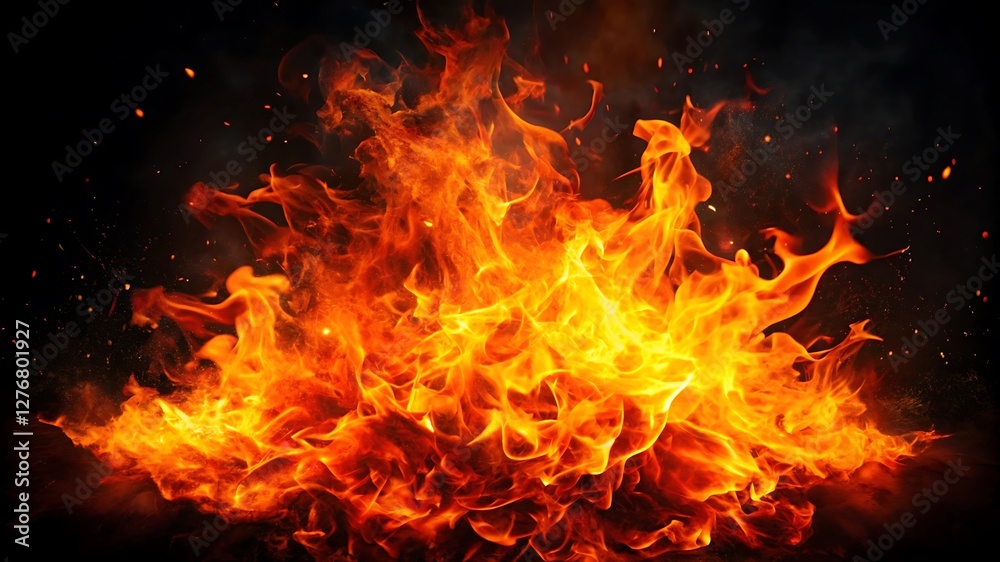 Dramatic Fiery Flames and Rising Sparks on a Black Background – Intense Fire Motion for High-Impact Visuals Dramatic Fiery Flames and Rising Sparks on a Black Background – Intense Fire Motion for High-Impact Visuals