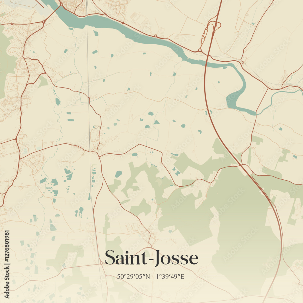 Fototapeta premium Vintage map of Saint-Josse, France.