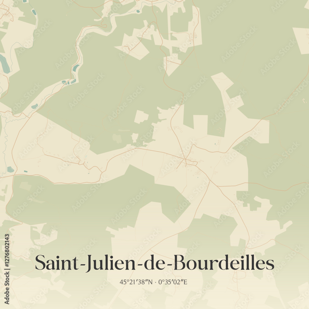 Obraz premium Vintage map of Saint-Julien-de-Bourdeilles, France.